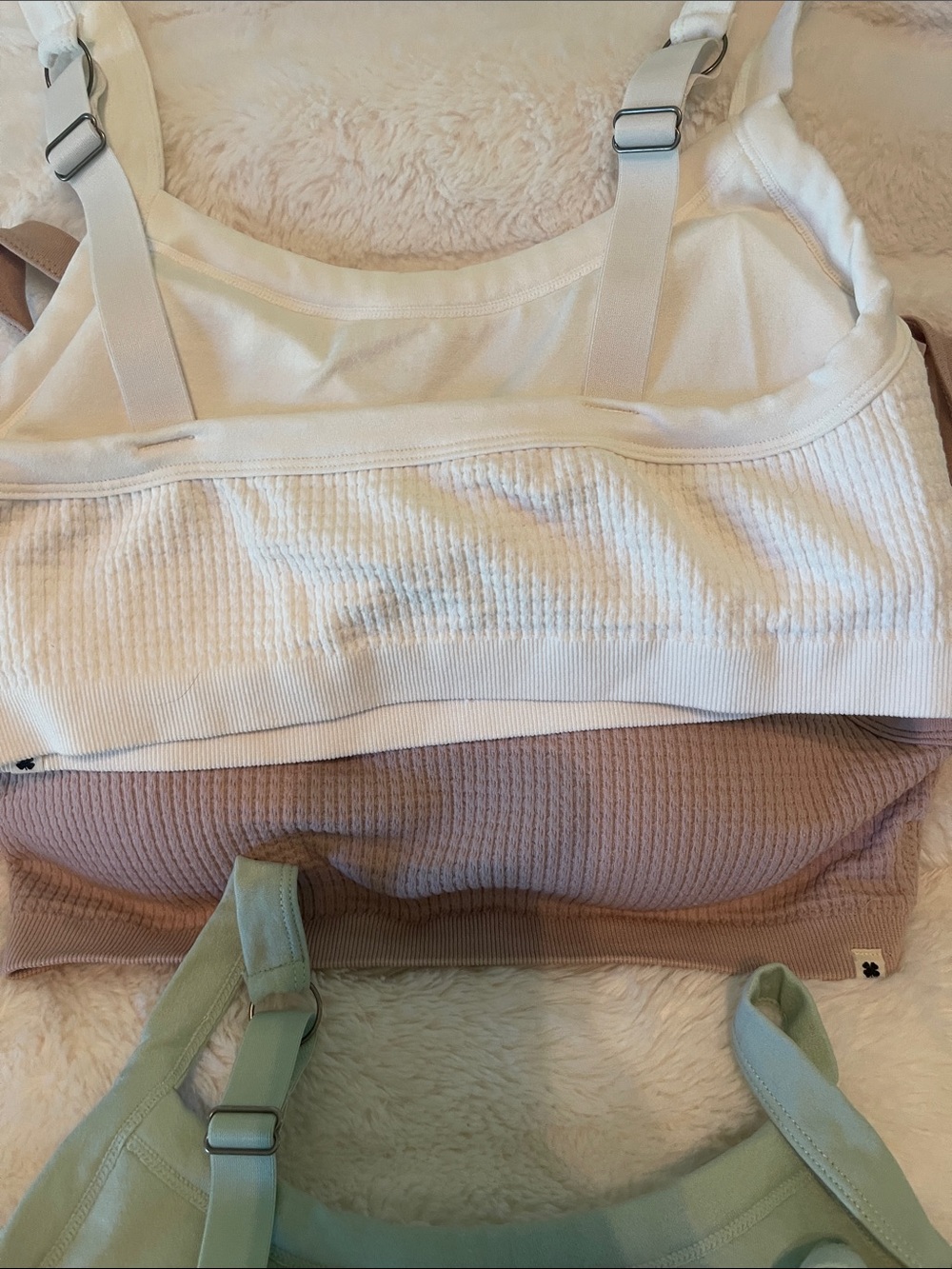 Lucky Brand Ribbed Bralette Trio - Mauve, Sage & Ivory - Picture 6 of 7